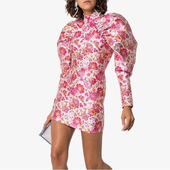 rotate Dresses & Skirts - Rotate Birger Christensen Pink Floral Puff Sleeve Dress Size Medium